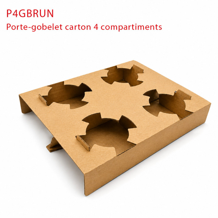 Porte gobelet 4 compartiments kraft brun P4GBRUN