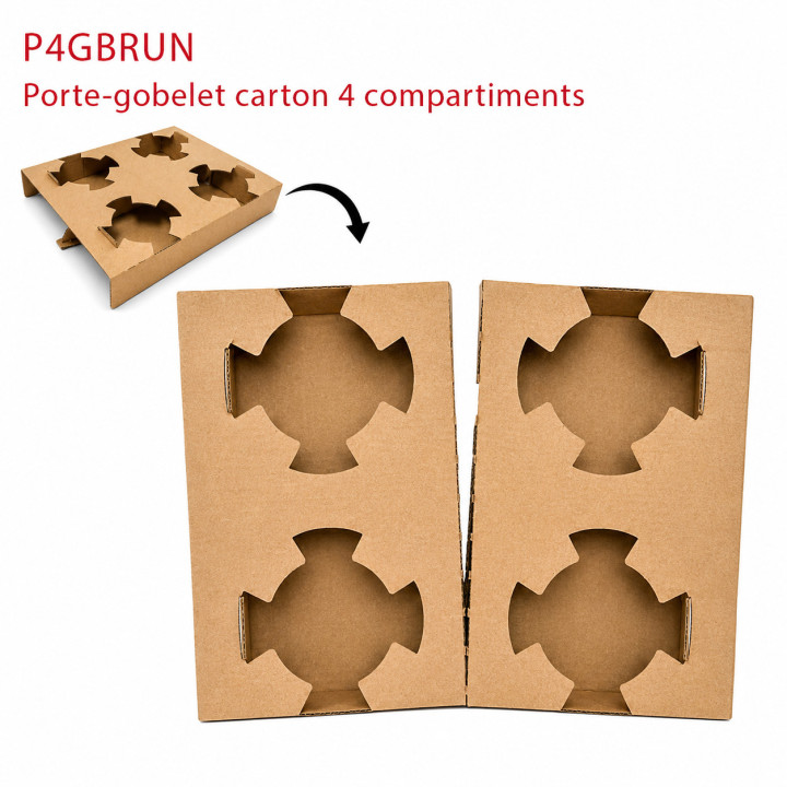 Porte gobelet 4 compartiments kraft brun P4GBRUN séparable