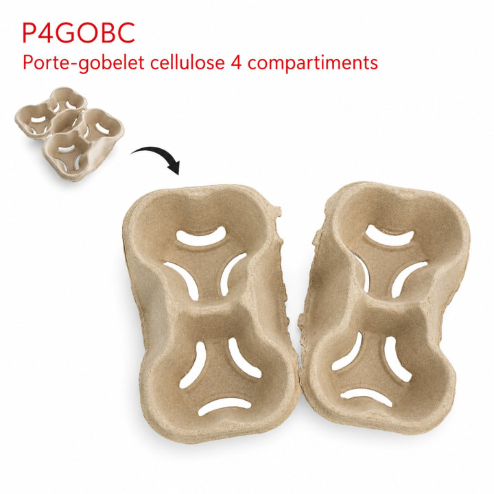 Porte-gobelet cellulose 4 compartiments P4GOBC en deux