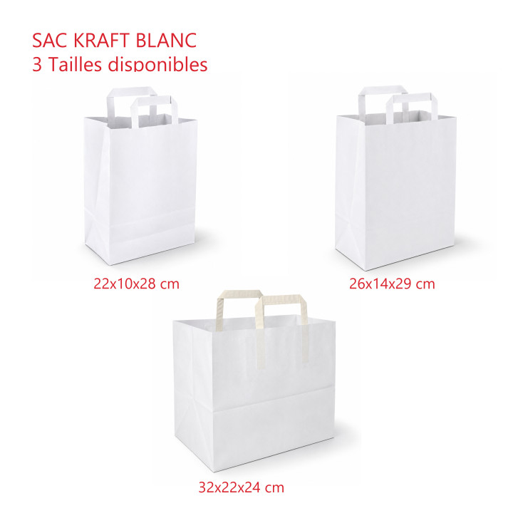 Sac Cabas Papier Kraft Blanc toutes tailles