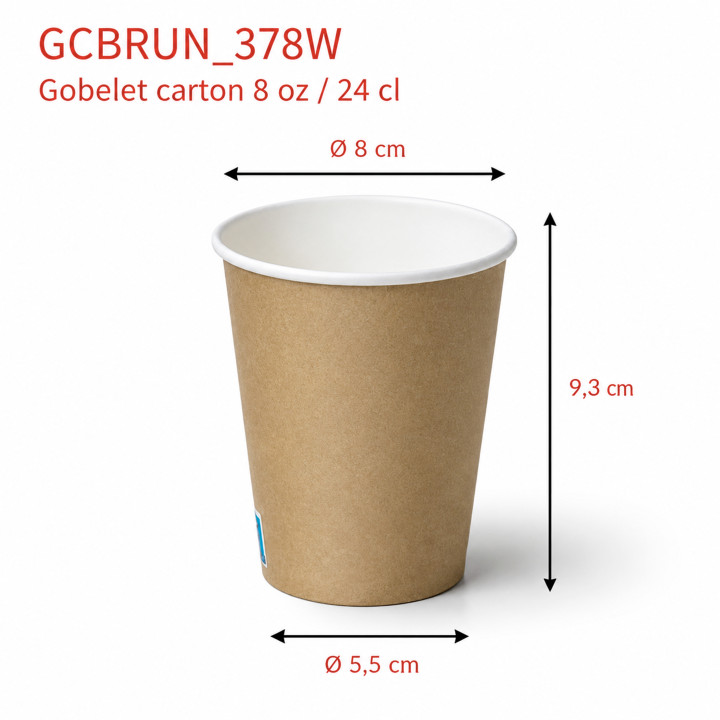 Gobelet Carton Brun 8 oz dimensions