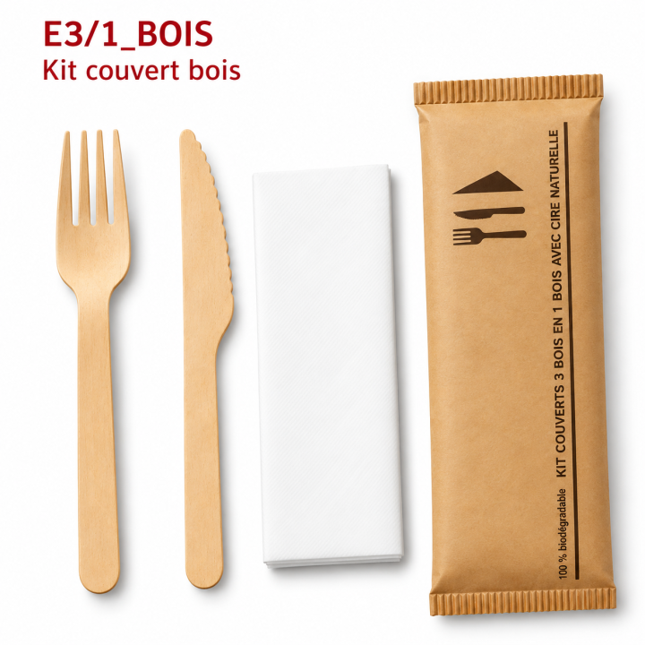 Kit Couverts 3 en 1 bois - SML Food Plastic