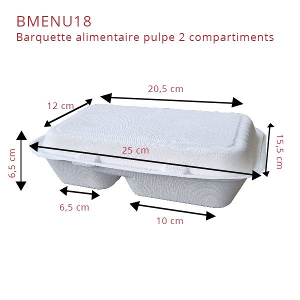 Boîte repas à emporter 2 compartiments avec couvercle en cellulose