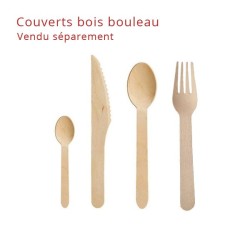 Assiettes et couverts jetables en plastique, bois et carton