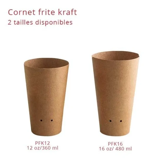 Cornet de frite carton kraft rond 2 tailles