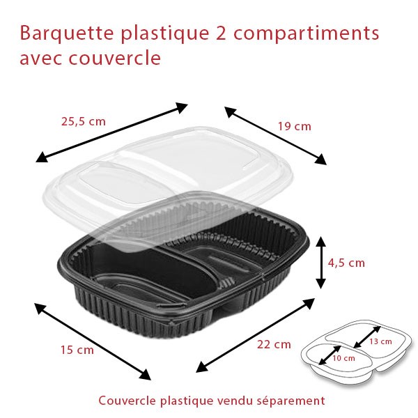 Boîte alimentaire noire à deux compartiments avec couvercle