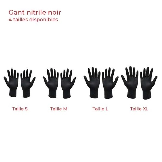 4 tailles gants noirs nitrile