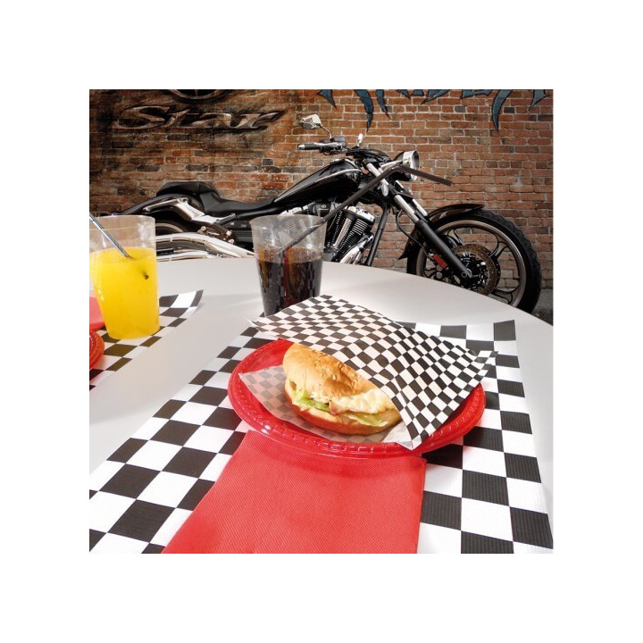Papier ingraissable ouvert Damier Rouge vue moto