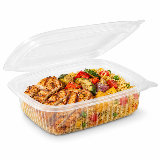 Barquette plastique micro-ondable à charnière ouvert
