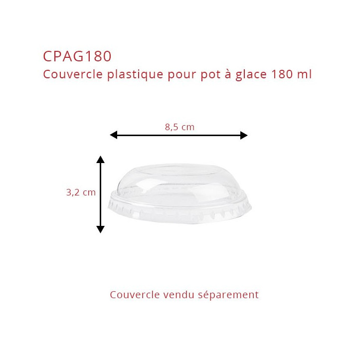 Couvercle pot à glace DÔME PET pour 180 ml