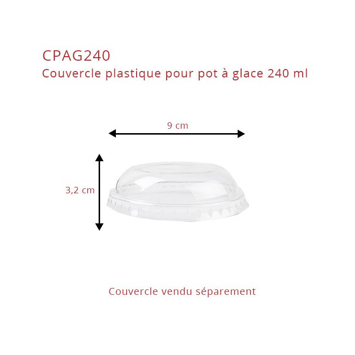 Couvercle pot à glace DÔME PET pour 240 ml