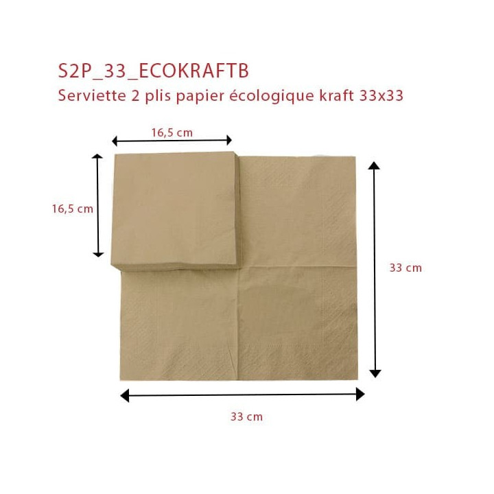 serviette en papier kraft 2 plis 33x33 cm