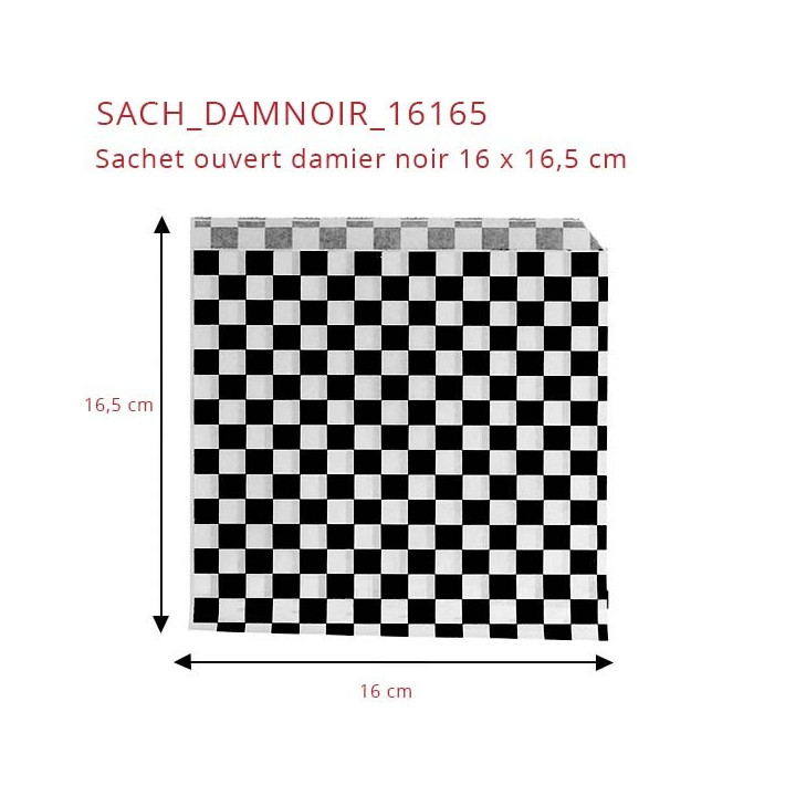 Sachet papier ouvert damier noir dimensions