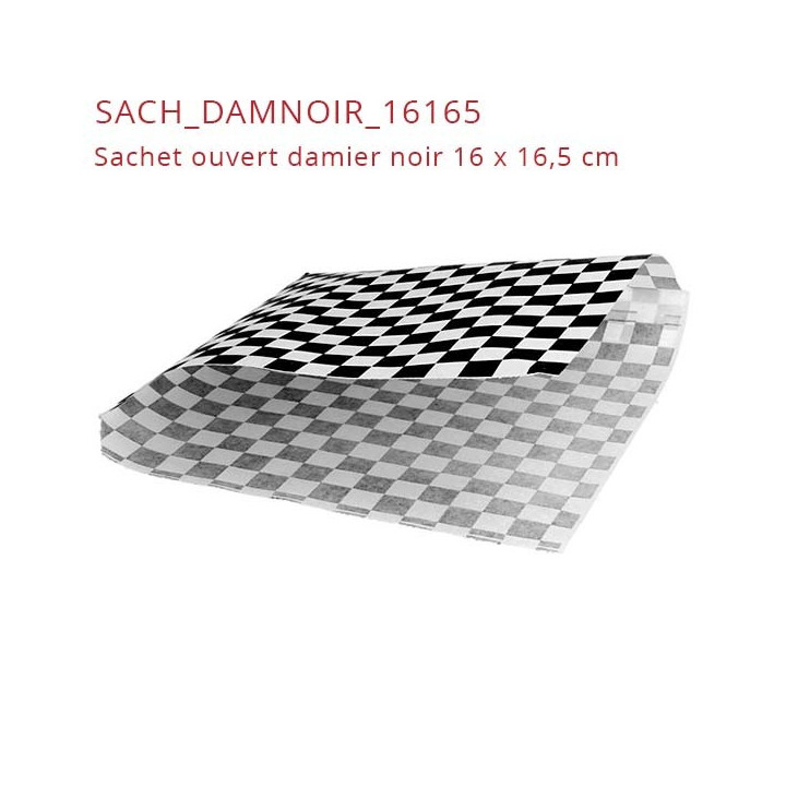 Sachet papier ouvert damier noir 16x16.5 cm