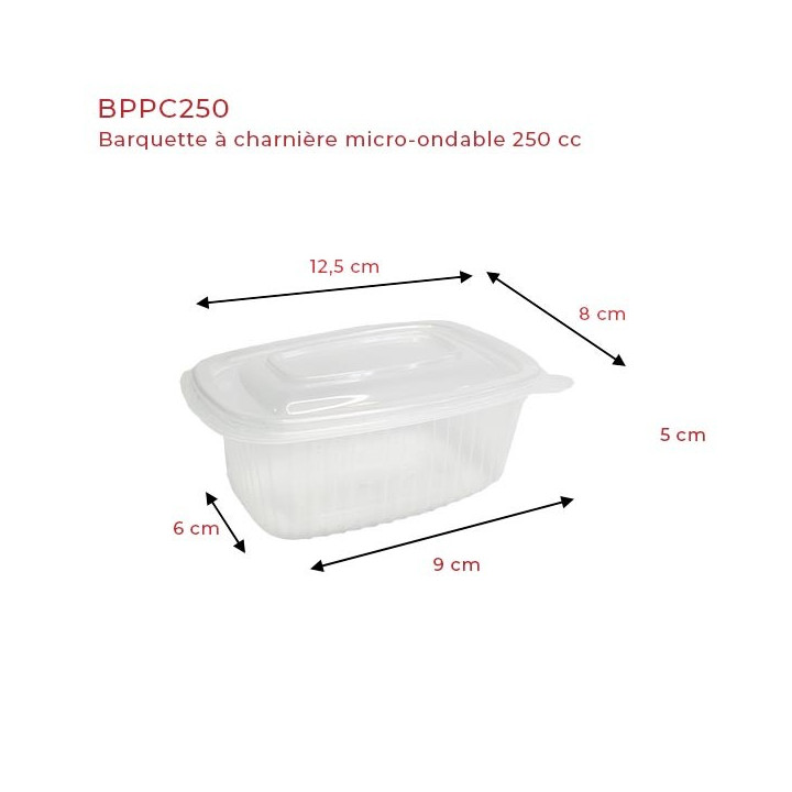 Barquette plastique micro-ondable à charnière 250 cc dimensions