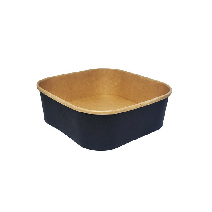 Barquette alimentaire carton carrée kraft noir - SML Food Plastic