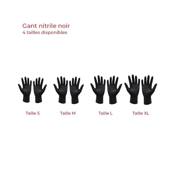 4 tailles gants noirs nitrile