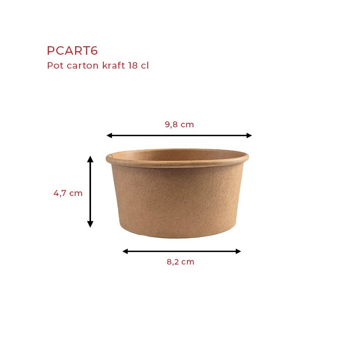 pcart6 pot carton kraft  18 cl dimensions