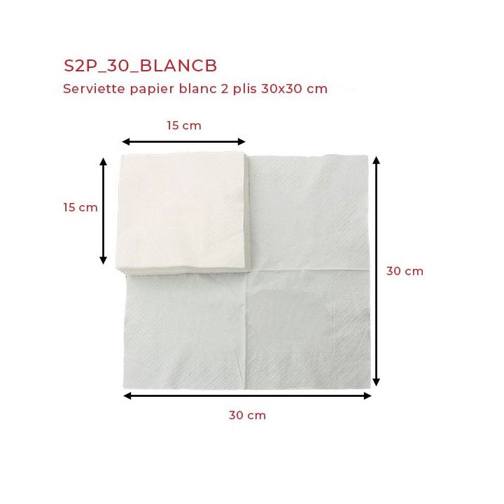 serviette papier blanc 30x30 cm 2 pli