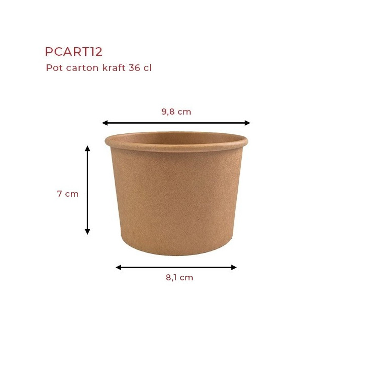 pcart12 pot carton kraft  36 cl dimensions
