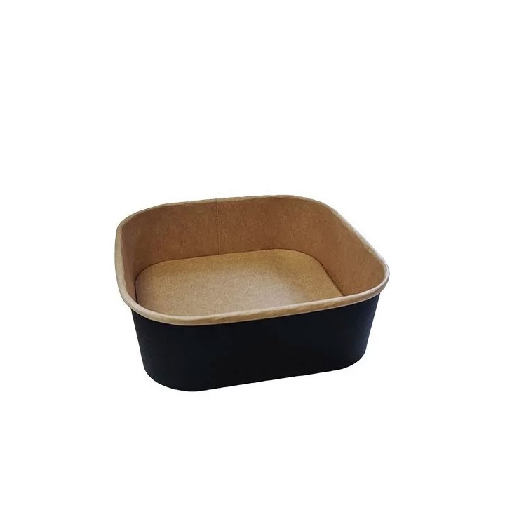 Barquette alimentaire carton carrée kraft noir - SML Food Plastic