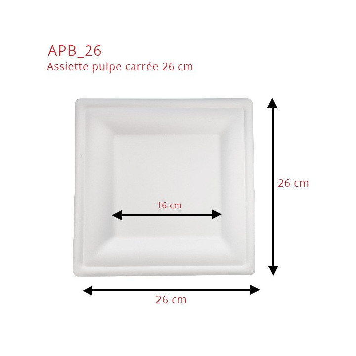 Assiette Pulpe Blanche Ecologique Carrée - SML Food plastic