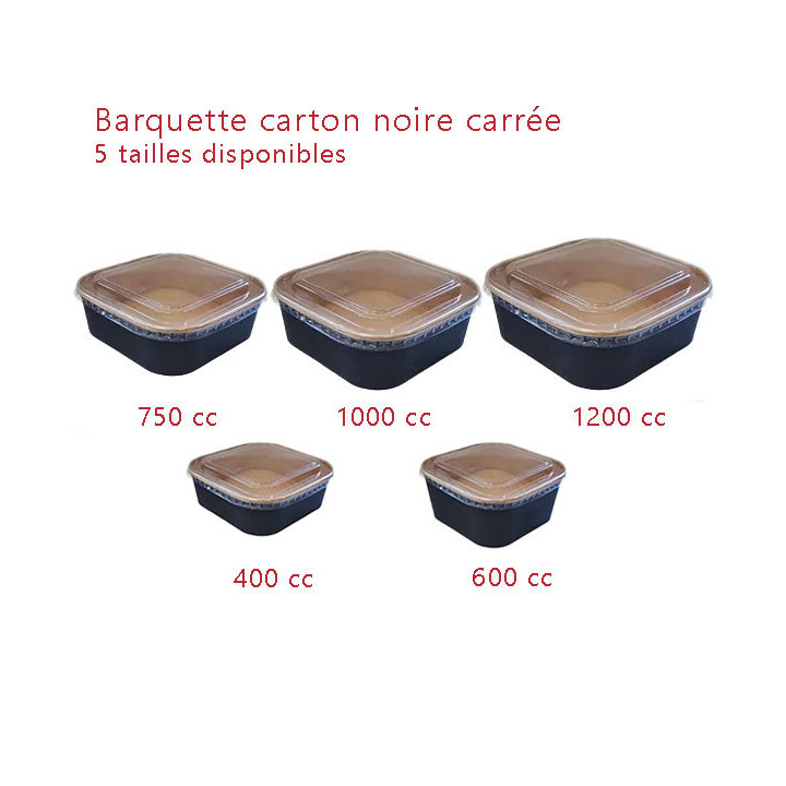 Barquette alimentaire carton carrée kraft et noir
