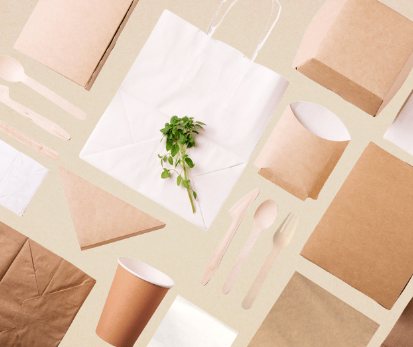 emballage alimentaire ecologique vaisselle jetable sac kraft couvert bois pochette frite gobelet carton